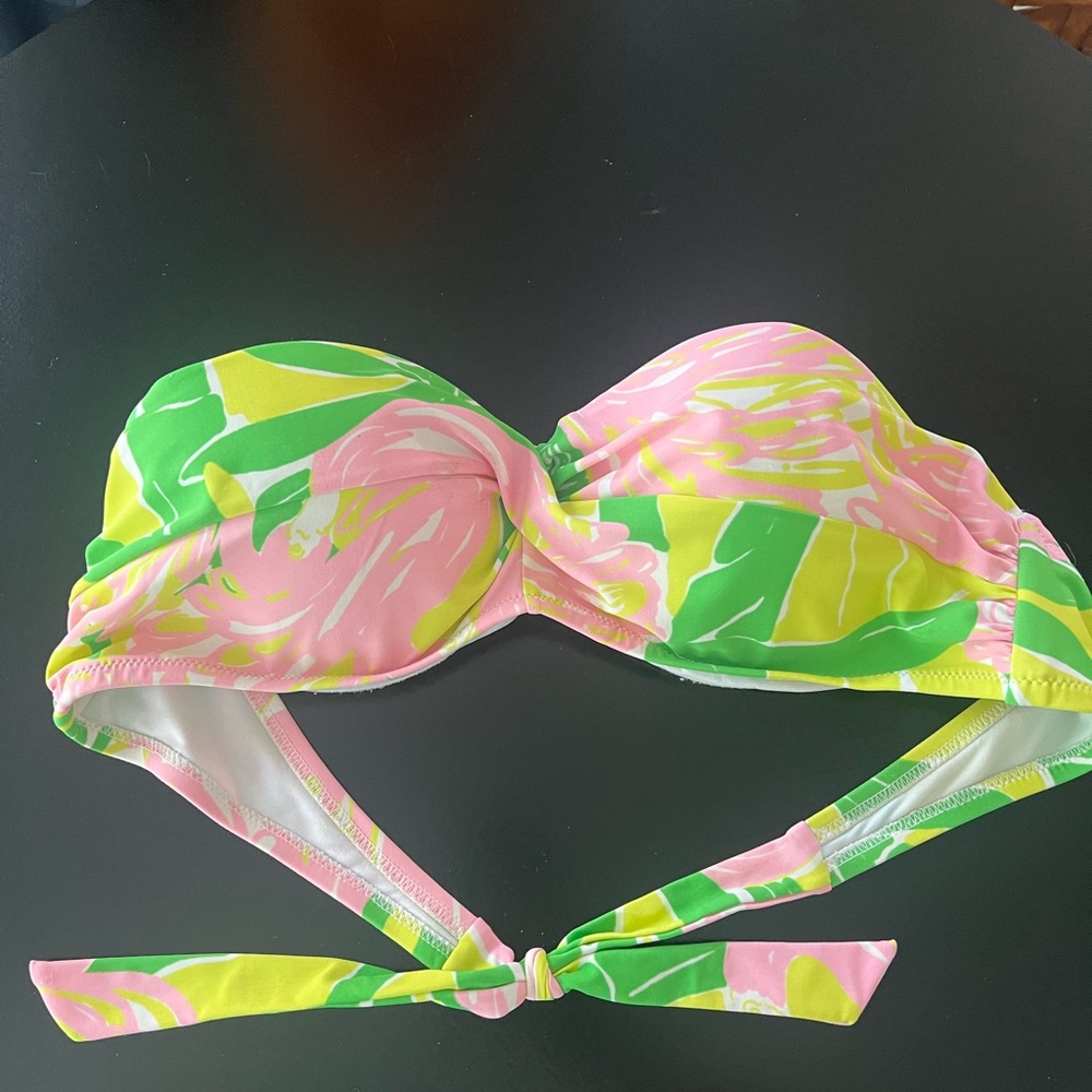 Lilly Pulitzer Pink, Green & Yellow Floral Bandeau Bikini Top